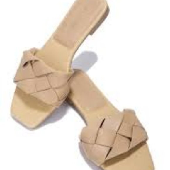 NEW CAPE ROBBIN DEJA WOVEN SLIP-ON FLATS MULES SLIDE‎ SANDALS NUDE 6 - Picture 3 of 9